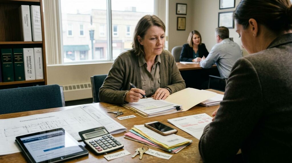 Adult reviewing financial documents at a desk, comparing good debt that builds net worth versus high-interest bad debt.