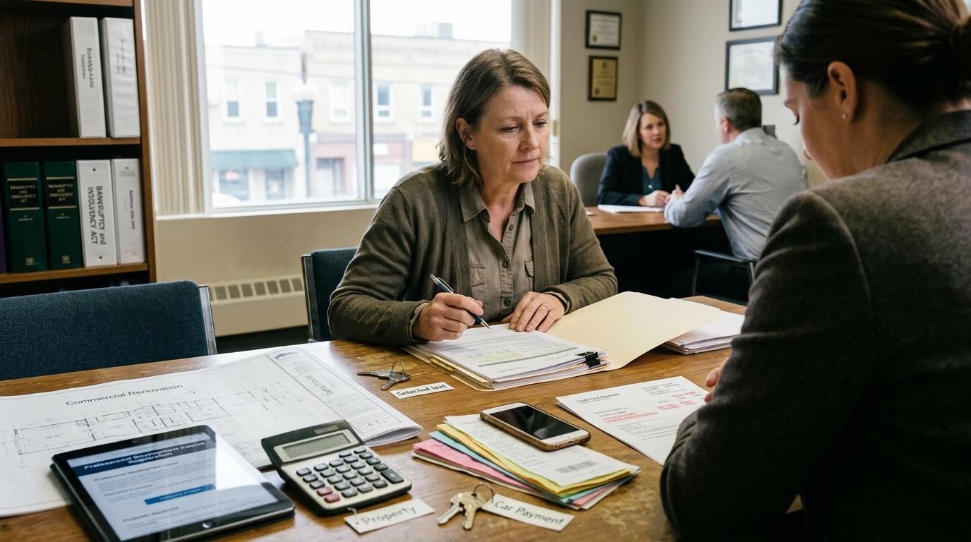 Adult reviewing financial documents at a desk, comparing good debt that builds net worth versus high-interest bad debt.