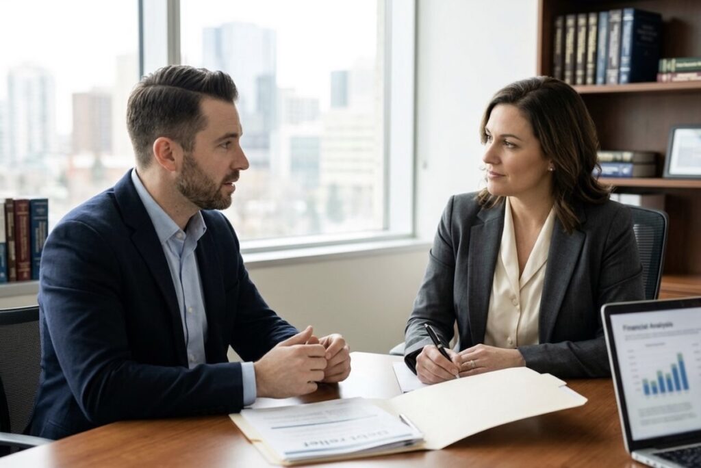 A small business owner getting advice for debt relief.